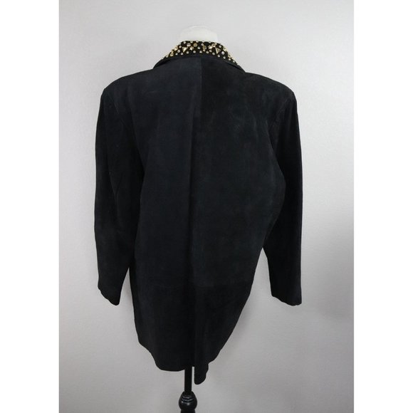 80's Vintage Rocker Studded black Leather Suede Jacket - Picture 6 of 9